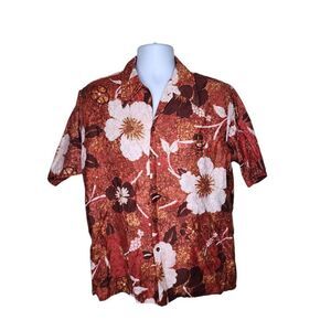 Vintage Barefoot in Paradise Hawaiian Aloha Shirt Mens M Rust Orange